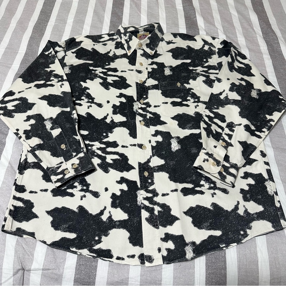 Barn Fly All Over Cow Print Button Down Shirt Men’s Sz L
